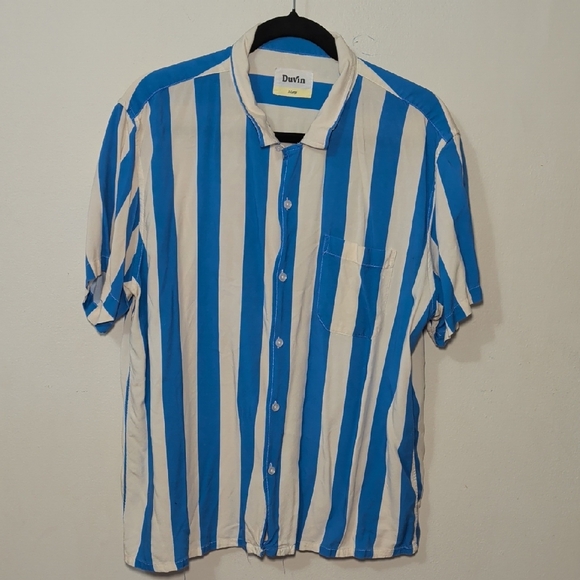 Duvin Other - Duvin Design Traveler Button-up Shirt Blue + White Striped Rayon Men's Size XL